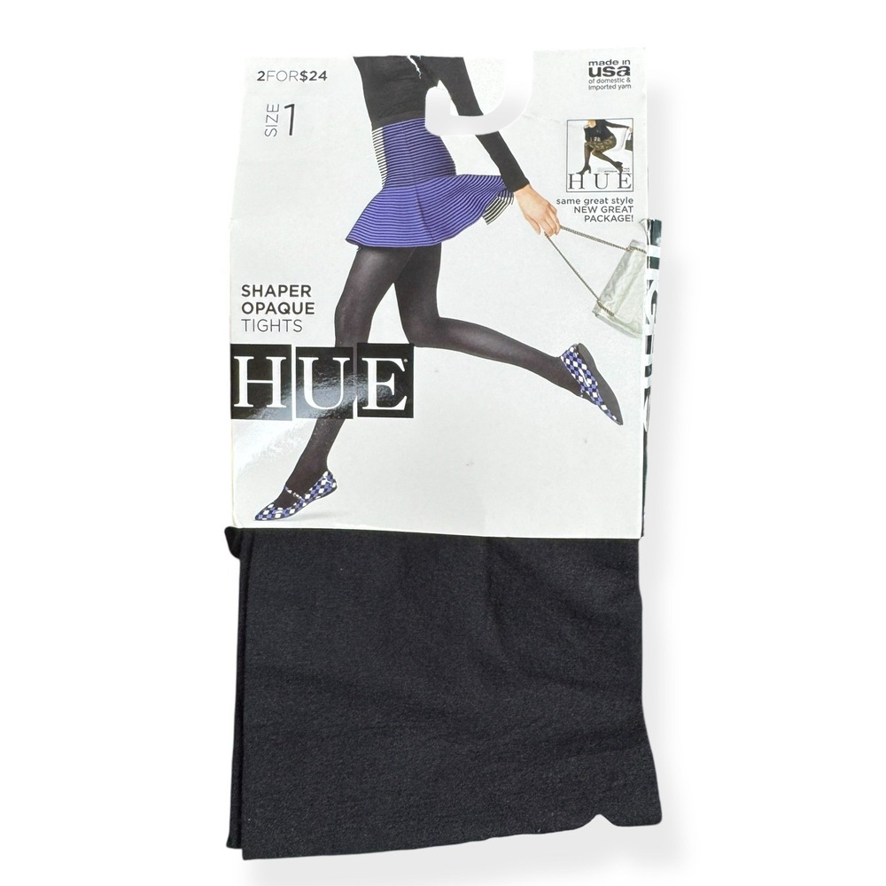 Hue Shaper Opaque Tights Black Size 1 U5796 Made in USA Shaping Hosiery